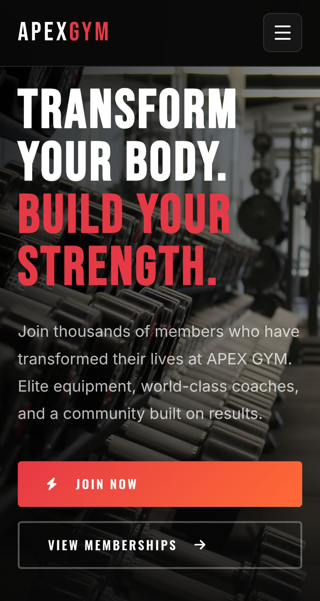 Apex Gym &mdash; Mobile Preview
